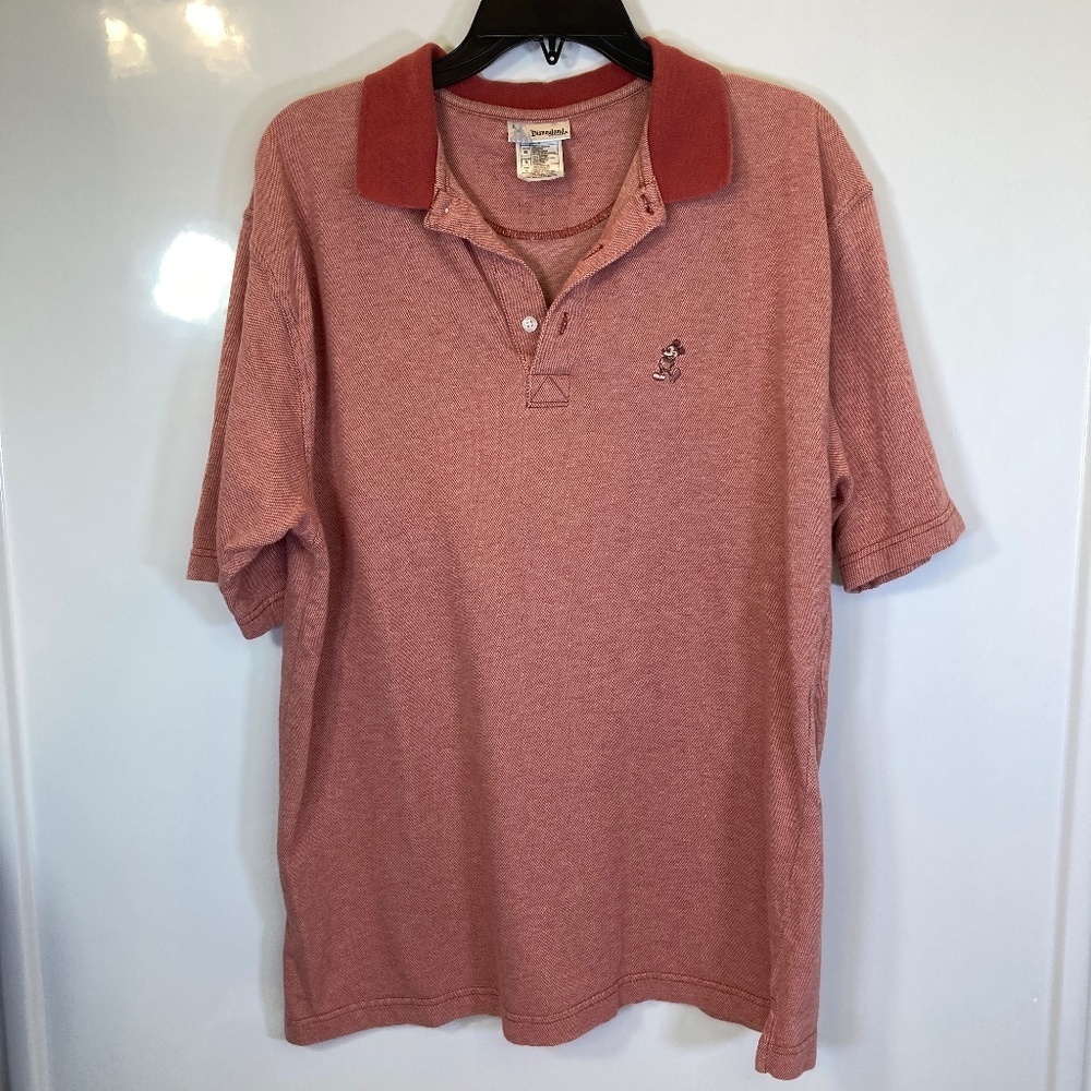 Disney Polo Shirt Sz L Dark Orange Short Sleeve Embroidered Mickey Mouse